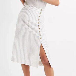 Madewell Side-Button Midi Skirt in Pinstripe Size 0